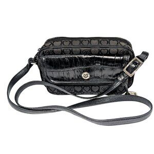 Brighton Signature Black Canvas Croc Leather Zip Wallet Travel Crossbody